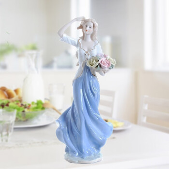 景德镇欧式陶瓷工艺品芭蕾女人物雕塑创意家居陶瓷捧花女孩	